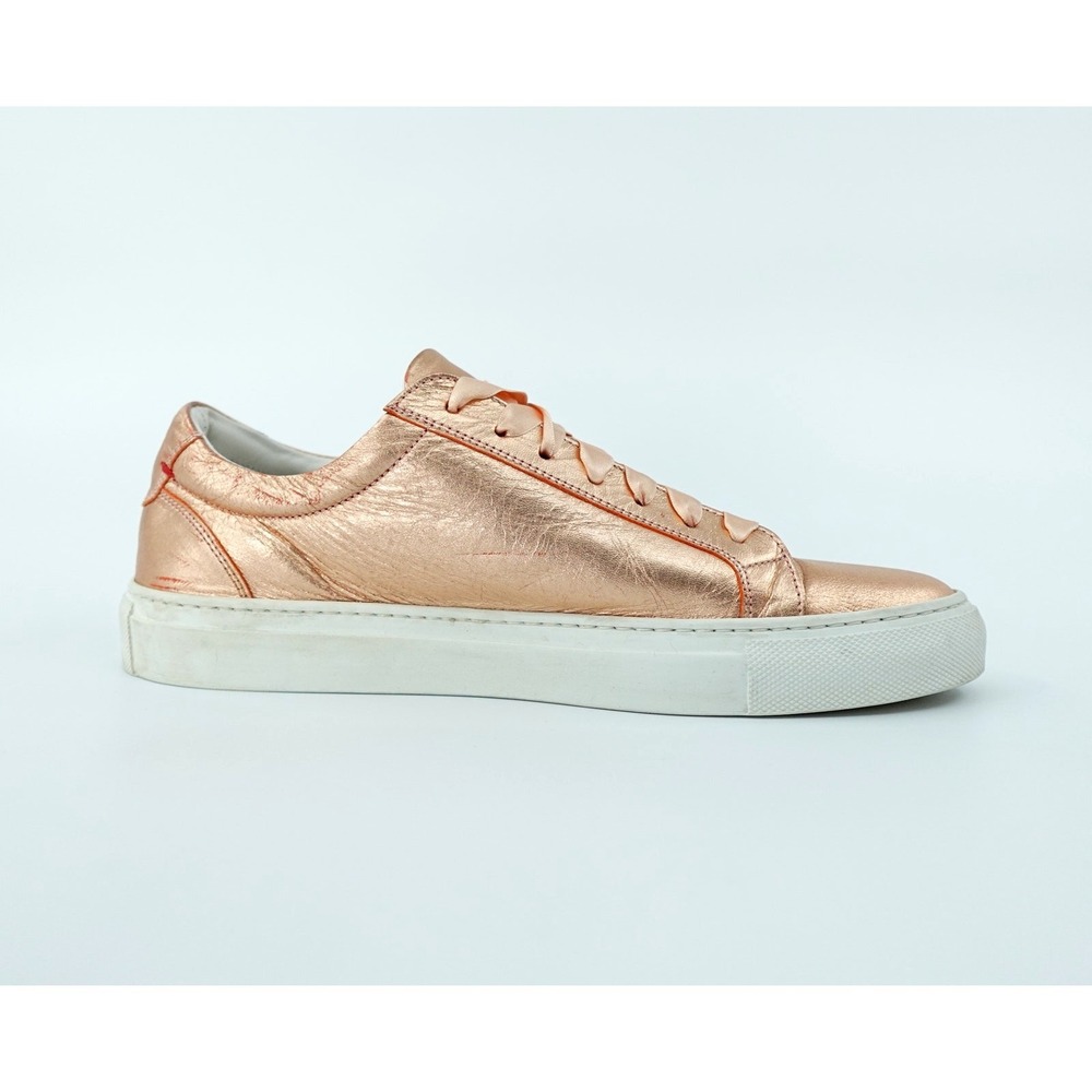 Del Toro Leather Sneakers Womens 9 Pink Metallic Low Top Satin Laces Shoes Glam - Picture 5 of 16